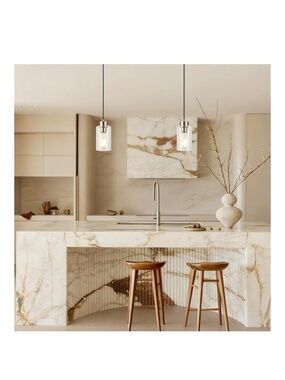 2 Pack Brushed Nickel Glass Pendant Lights Kitchen Island New Open Box